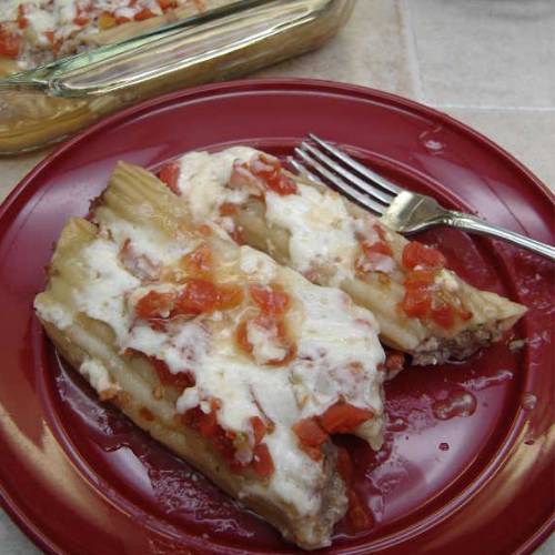 Mexican manicotti on red plate