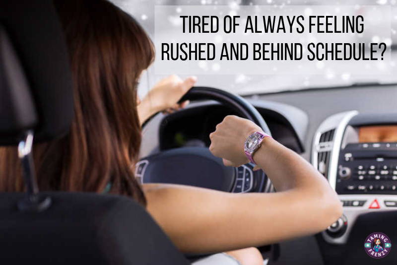 rushed woman driving looking at her wrist watch would benefit from better time management.