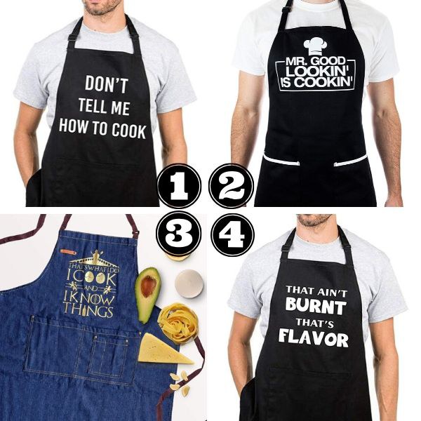 collage of men's kitchen aprons