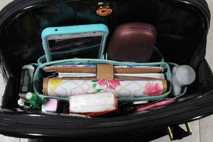 purse organizer inside black purse