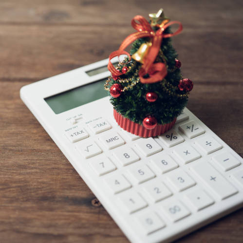 mini Christmas tree and calculator