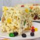 Popcorn cake on a white plate