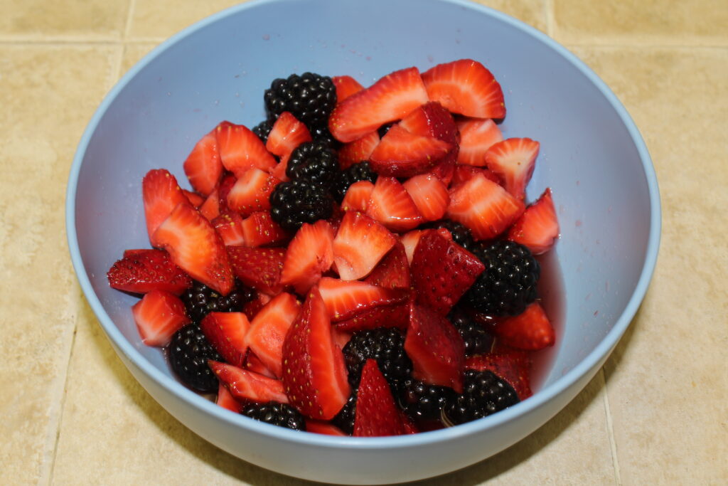 prepped blackberries & strawberries soaking