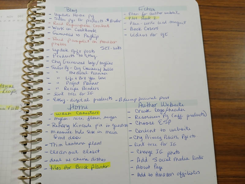 category page completed in Brain Dump Journal