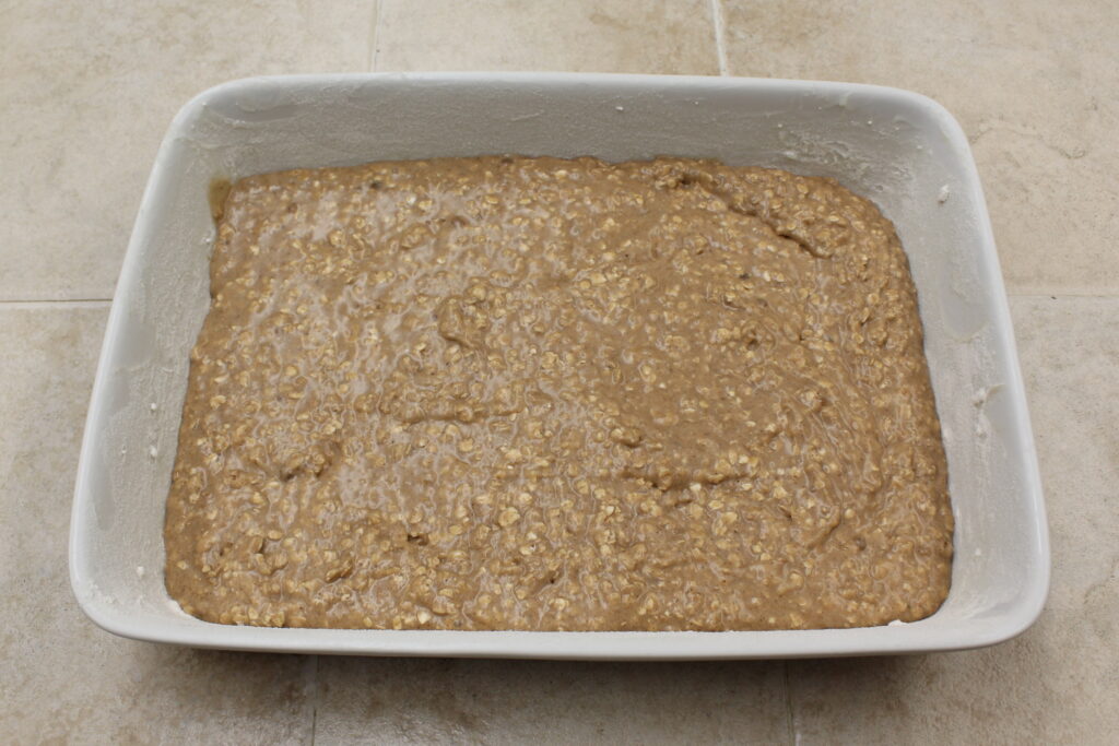 pour batter into baking dish